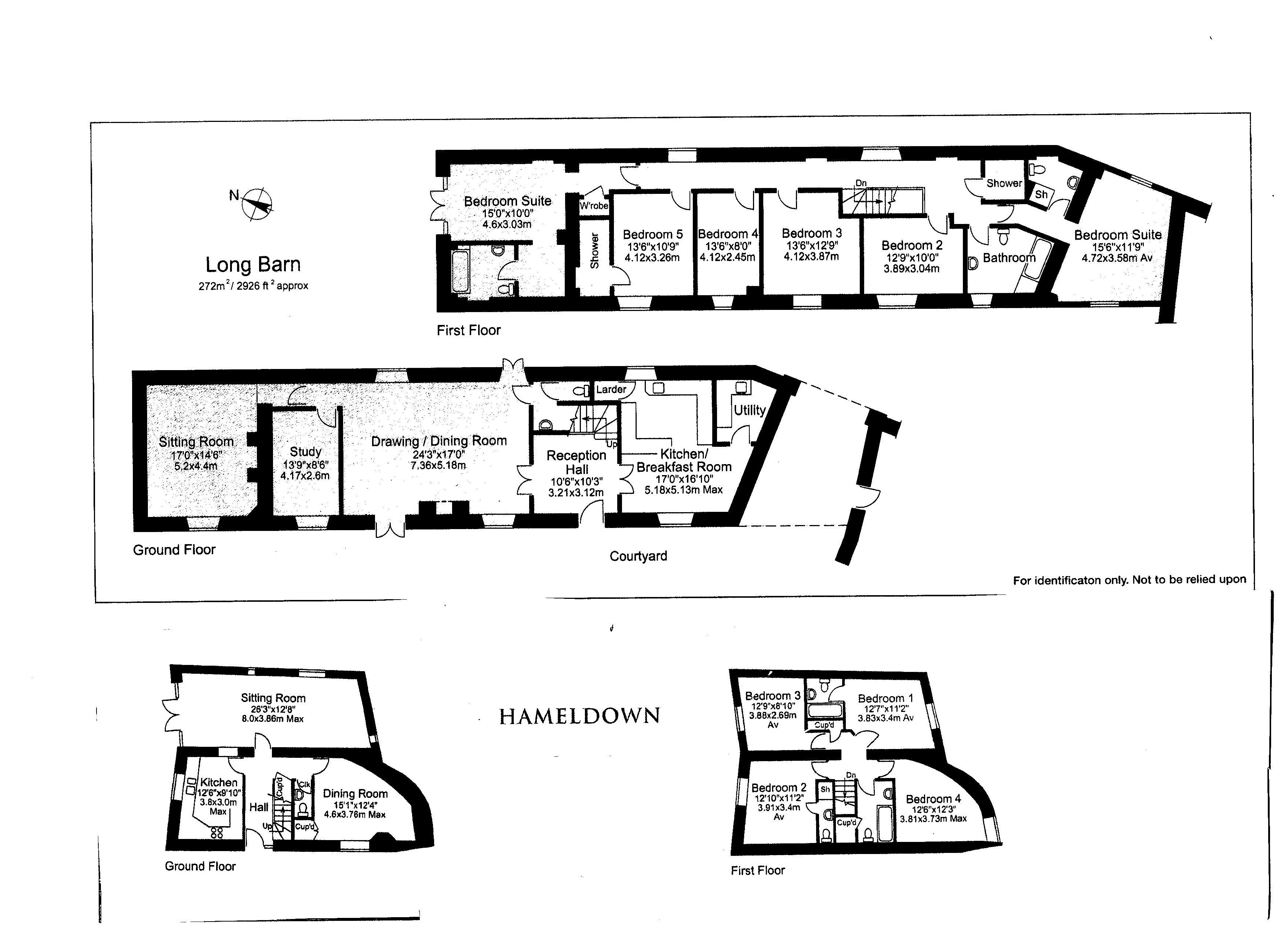 Floor plan of Long Barn (sleeps 13) and Hameldown (sleeps 8)